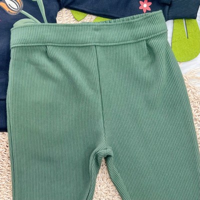  Conj. Casaco de Moletom Rosas Tropicais e Calça Legging - Preto e Verde